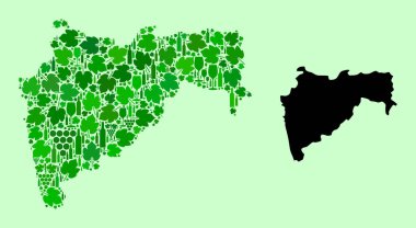 Maharashtra Eyaleti Haritası - Şarap ve Üzüm Yaprakları Kolajı