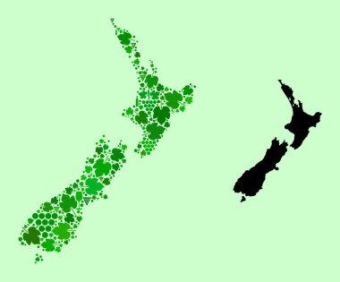 Yeni Zelanda Haritası - Şarap ve Üzüm Yaprakları Kolajı