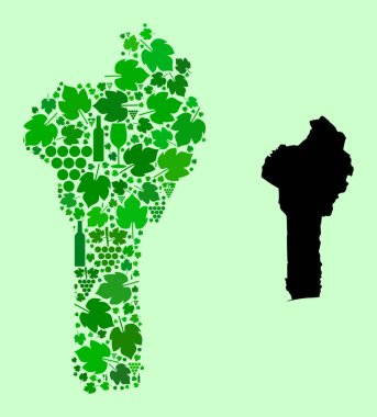 Benin Haritası - Şarap ve Üzüm Kolajı