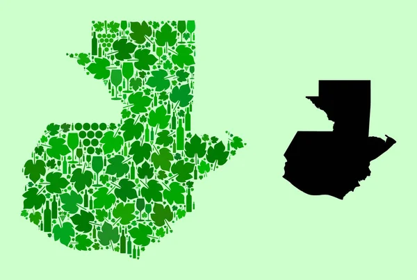 グアテマラ地図-グアテマラのワインとブドウの葉のコラージュ — ストックベクタ