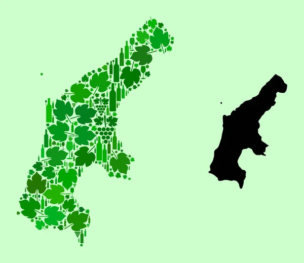 Kaart van Saipan Island - Mozaïek van wijn en druivenbladeren — Stockvector