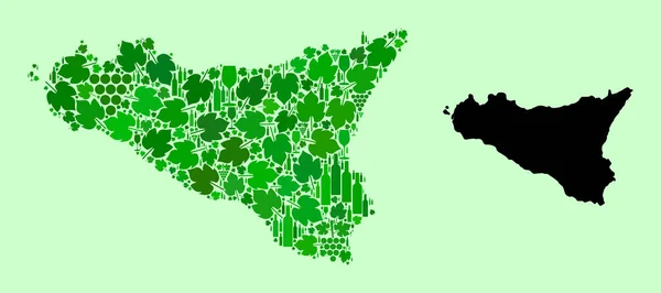 Mapa da Ilha da Sicília - Mosaico do Vinho e das Uvas — Vetor de Stock