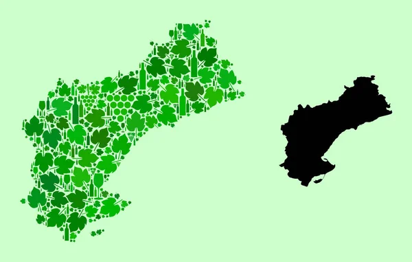 Karte der Provinz Tarragona - Zusammensetzung von Wein und Trauben — Stockvektor