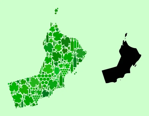Mapa de Omã - Colagem de Vinhos e Folhas de Uva — Vetor de Stock