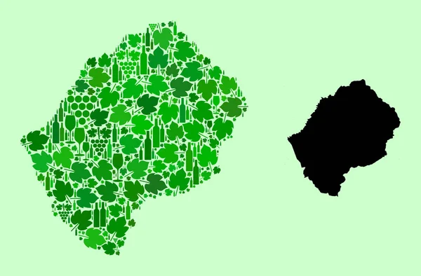 Mapa do Lesoto - Colagem de Vinhos e Uvas —  Vetores de Stock