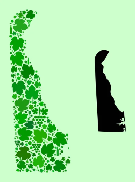 Mapa del Estado de Delaware - Collage de vino y uvas — Vector de stock