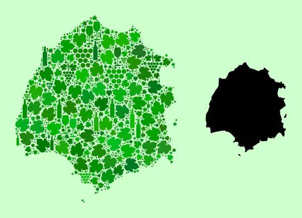 Kaart van Thassos Eiland - Samenstelling van Wijn- en Druivenbladeren — Stockvector