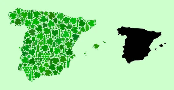Mapa da Espanha - Colagem de Vinhos e Uvas —  Vetores de Stock