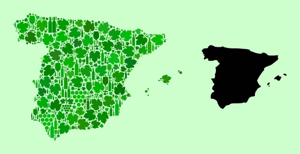 Mapa de España - Collage de vino y uvas — Archivo Imágenes Vectoriales