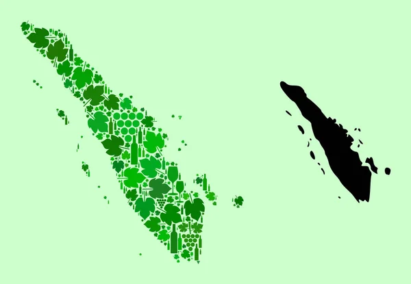 Mapa de Sumatra Island - Composición de vino y uvas — Vector de stock