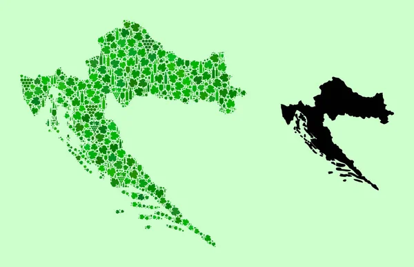 Horvátország térképe - Bor és szőlő kollázs — Stock Vector