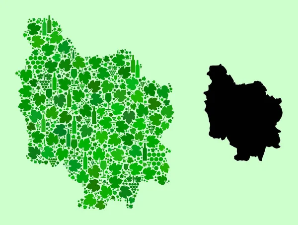 Mapa da Província de Borgonha - Colagem de Vinhos e Uvas — Vetor de Stock