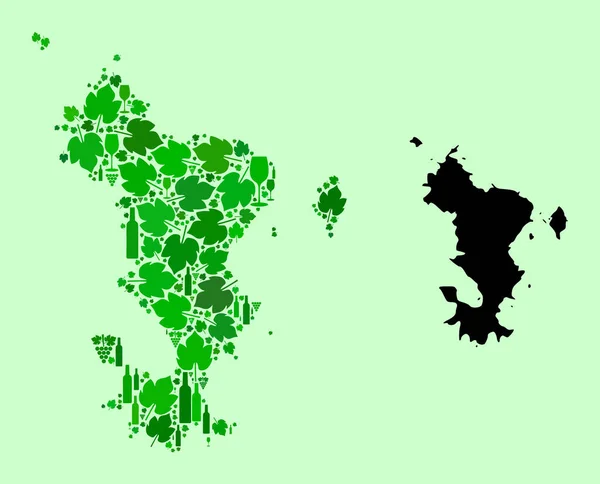 Mapa de Islas Mayotte - Composición de las hojas de vino y uva — Vector de stock