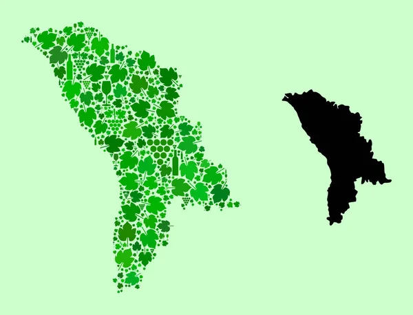 Karte von Moldawien - Mosaik aus Wein und Trauben — Stockvektor