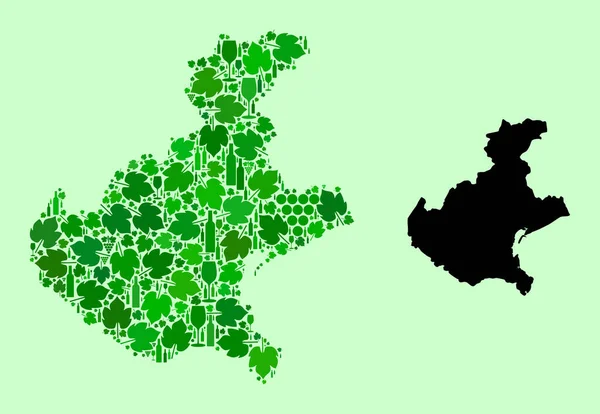 Mapa Wenecji Euganejskiej - Mozaika win i liści winogron — Wektor stockowy