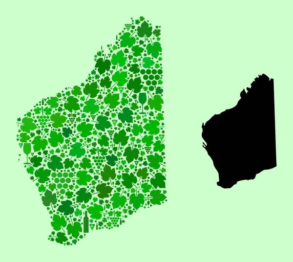 Mapa da Austrália Ocidental - Colagem de Vinhos e Folhas de Uva —  Vetores de Stock