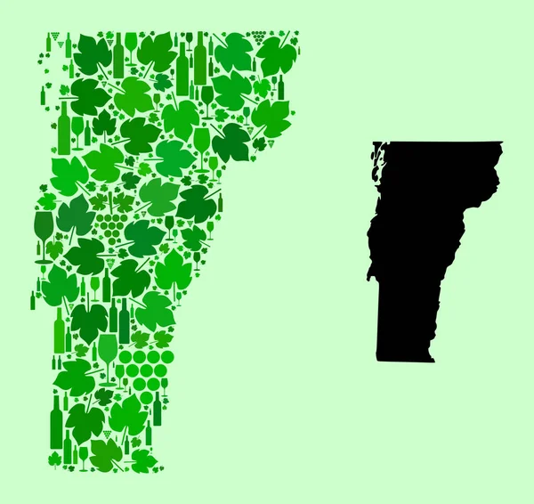 Mapa del estado de Vermont - Composición de vino y uvas — Vector de stock