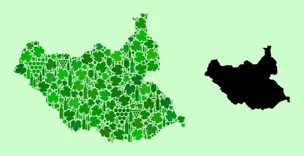 Mappa del Sud Sudan - Composizione di Vino e Foglie d'Uva — Vettoriale Stock