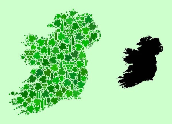 Mapa da Ilha da Irlanda - Composição de Vinhos e Uvas — Vetor de Stock