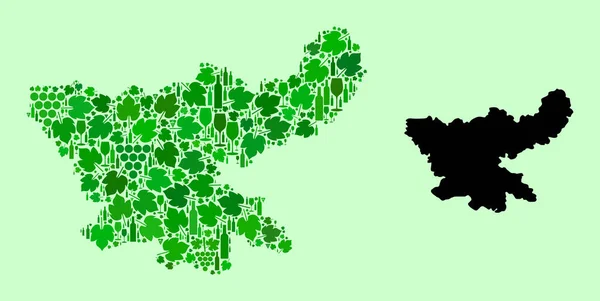 Mapa do Estado de Jharkhand - Mosaico das Folhas de Vinho e Uvas — Vetor de Stock