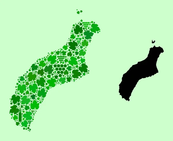 Kaart van Niihau Eiland - Collage van wijn en druiven — Stockvector