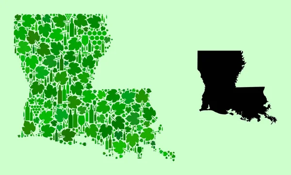 Mapa stanu Luizjana - Kolaż wina i winogron — Wektor stockowy