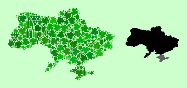 Mapa de Ucrania - Composición de las hojas de vino y uva — Archivo Imágenes Vectoriales