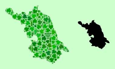 Jiangsu Eyaleti Haritası - Şarap ve Üzüm Yaprakları Kolajı