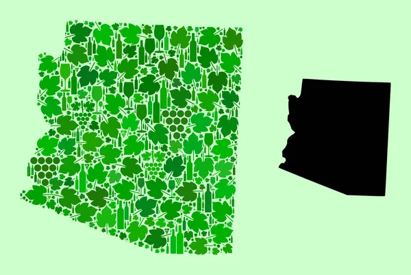 アリゾナ州地図-アリゾナ州地図とブドウの葉 — ストックベクタ