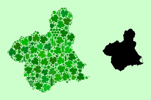 Carte de la province de Murcie - Composition du vin et des raisins — Image vectorielle