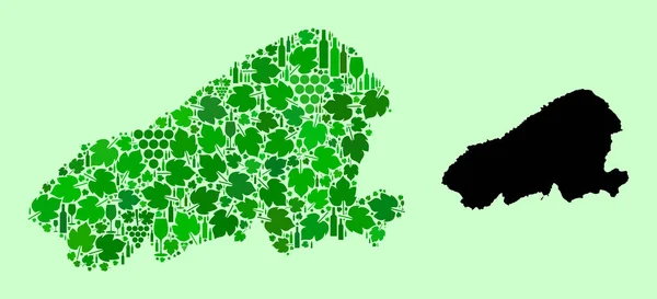 Mapa ostrova Kahoolawe - Mozaika vína a hroznů — Stockový vektor