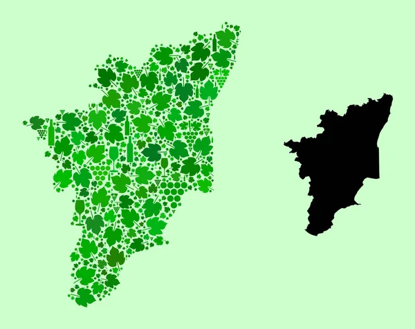 泰米尔纳德邦地图-葡萄酒和葡萄的构成 — 图库矢量图片