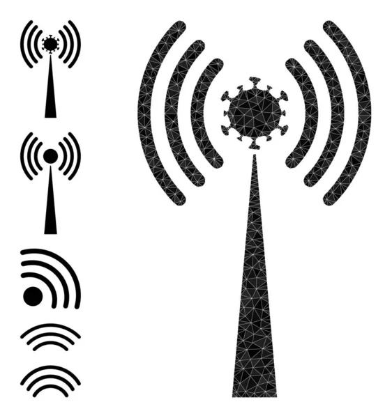 Virus Radio Tower Polygonale pictogram en andere pictogrammen — Stockvector