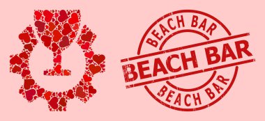 Kauçuk Plaj Barı Damgası ve Kırmızı Aşk Şarap Sanayii Mozaiği