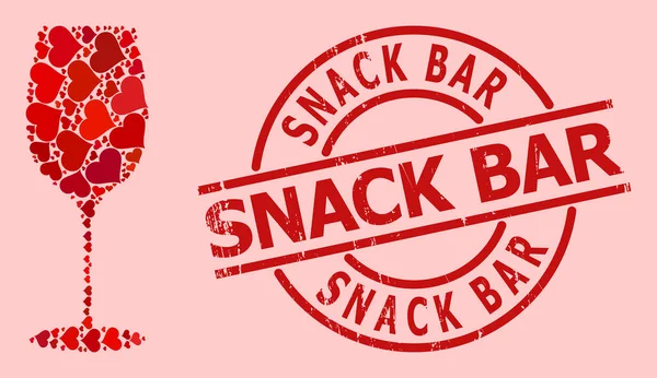 Grunge Snack Bar Sello y vino rojo encantador Mosaico de vidrio — Vector de stock