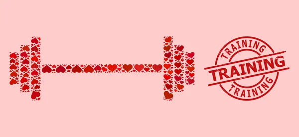 Emblema de treinamento texturizado e Red Love Barbell Collage —  Vetores de Stock