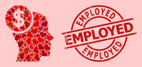Grunge Employed Badge and Red Love Head Banking Mosaic —  Vetores de Stock