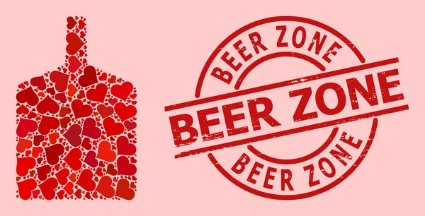 Distintivo de Zona de Cerveja Raspadinha e Colagem de Garrafa Ampla do Coração de Amor Vermelho — Vetor de Stock