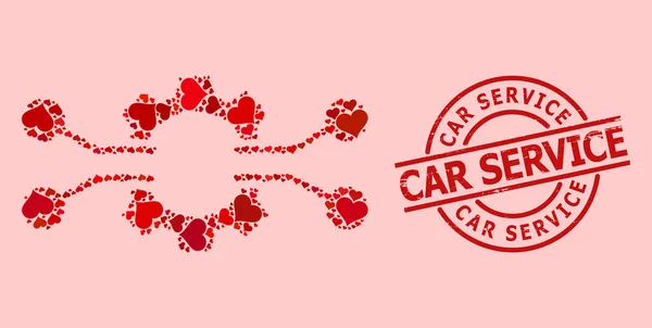 Rubber Car Service Seal en Red Valentine Gear Electronics Integratie Mozaïek — Stockvector