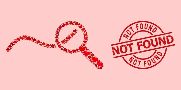 Rubber niet gevonden Badge en Red Valentine Expore Wave Chart Mozaïek — Stockvector