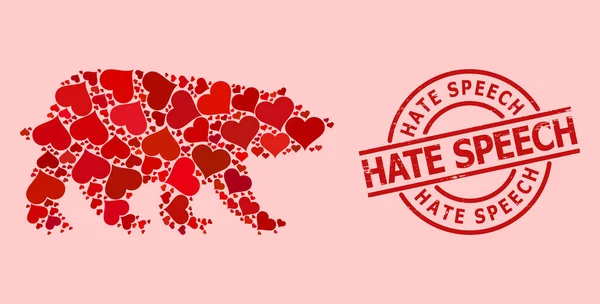 Distúrbio ódio discurso selo selo e vermelho amor urso mosaico — Vetor de Stock
