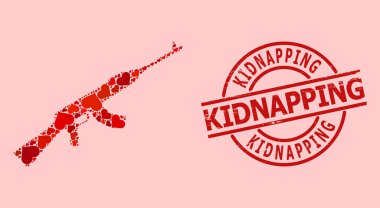 Tehlike Kaçırma Damgası ve Kızıl Aşk Kalbi Kalaşnikof Silah Mozaiği