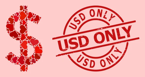 Guma USD Tylko uszczelka i mozaika Red Heart Dollar — Wektor stockowy