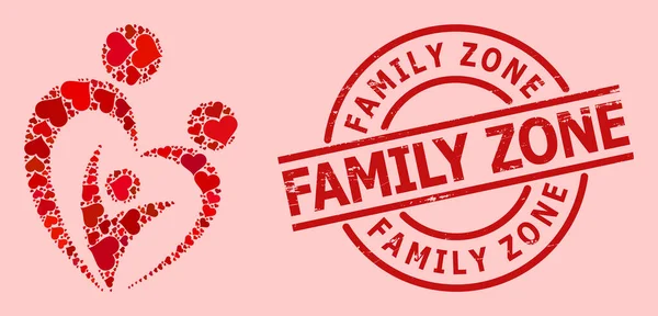 Grunge Family Zone Seal และ Red Love Family Mosaic — ภาพเวกเตอร์สต็อก