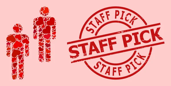 Borracha Staff Pick Seal e Red Valentine Pessoas Mosaic —  Vetores de Stock