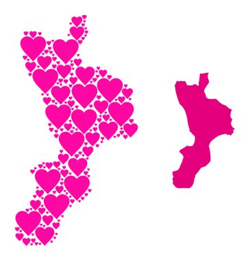 Calabria Bölgesi Pembe Sevgililer Günü Kolajı Haritası