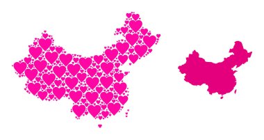 Pembe Sevgililer Günü Mozaik Çin Haritası