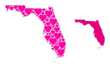 Florida Eyaleti Pembe Sevgililer Günü Kolajı Haritası