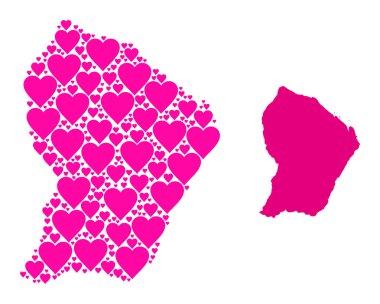 Fransız Guyanasının Pembe Kalp Desenli Haritası