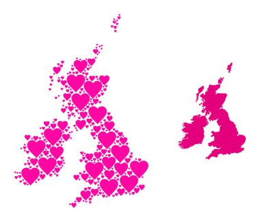 Pembe Aşk Kolajı Büyük Britanya ve İrlanda Haritası